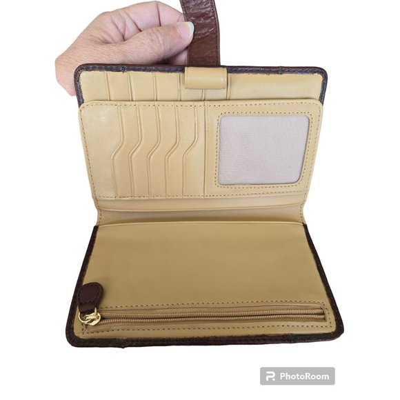 LC Liz Claiborne Leather Co Wallet Tooled Brown Soft Monogram Initial Gold Snap - Picture 4 of 7